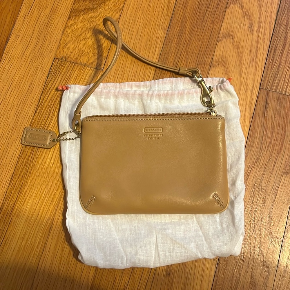Coach leather wristlet, camel. Very good condition